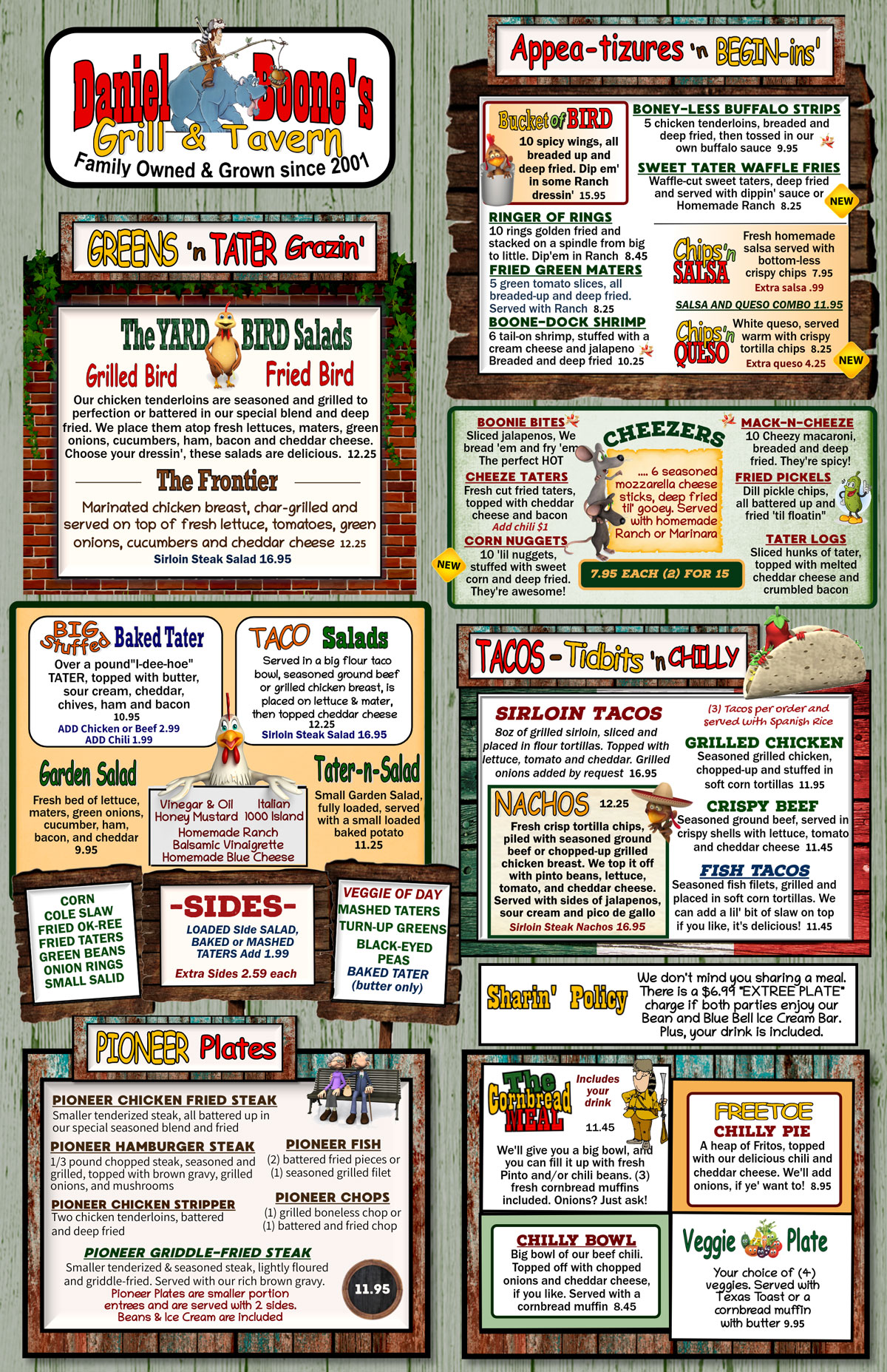 daniel boones menu